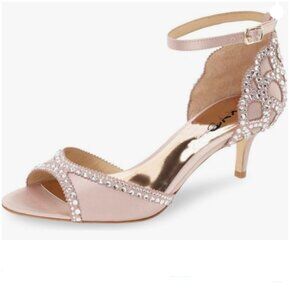 XYD Pink Peep Toe D'Orsay Kitten Hee Rhinestone Studs Ankle Strap Sandals